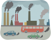 Graphic showing air pollution from vehicle and factory emissions