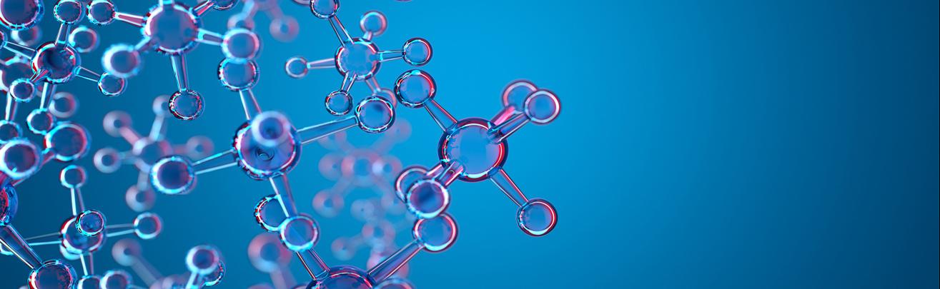 Molecules against a blue background.
